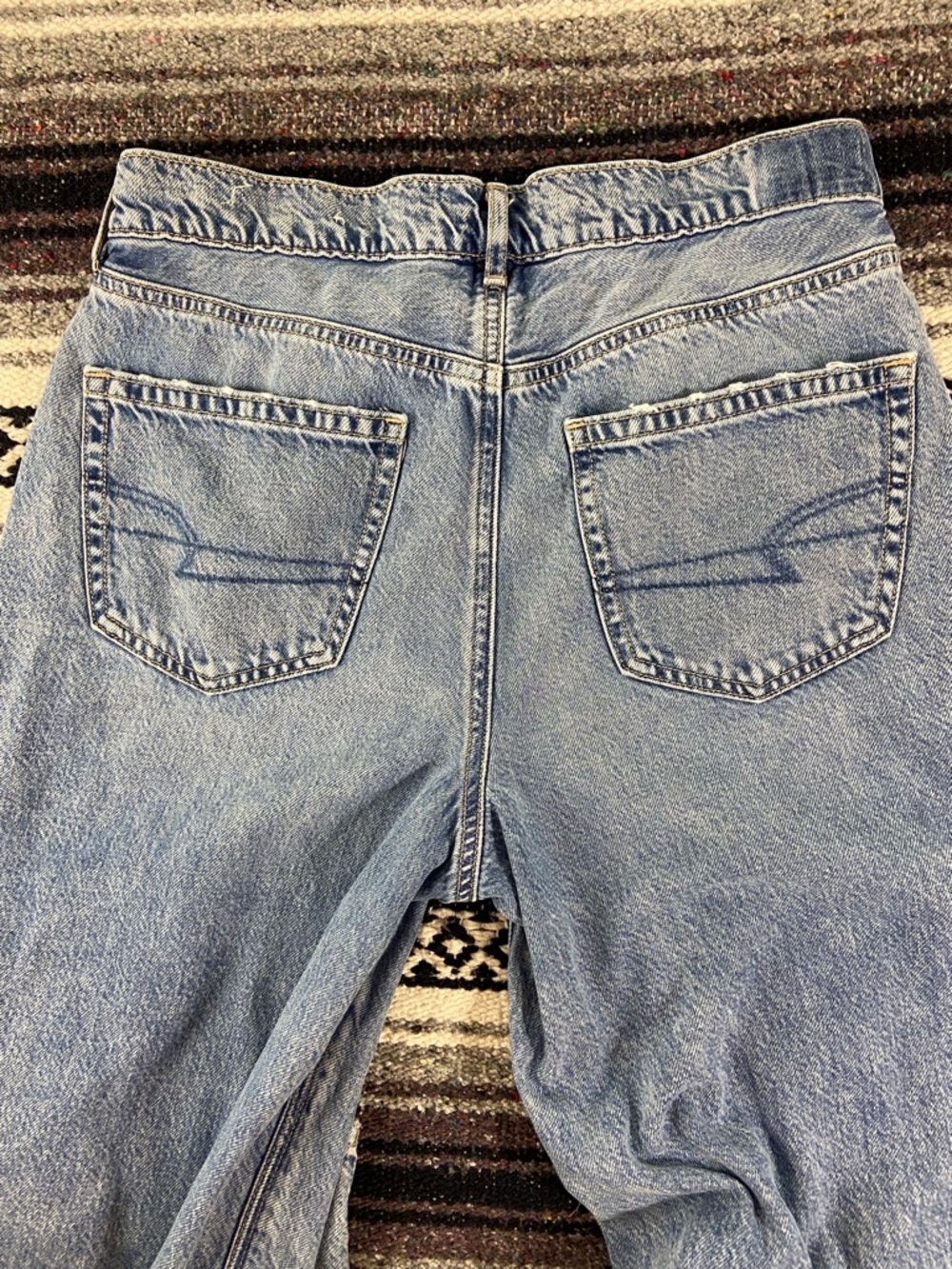 American Eagle Super High Rise Wide Leg Baggy Jeans Distressed 8 X-Long - Picture 9 of 14